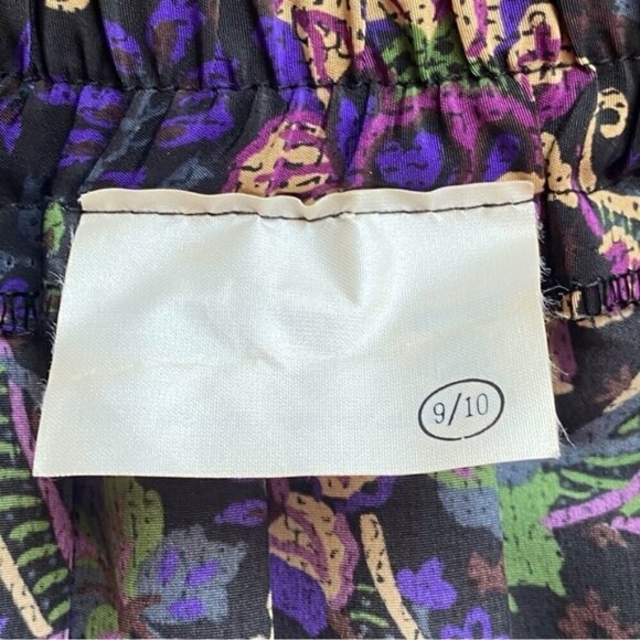 Vintage 80s Pleated Maxi Lightweight Skirt Floral Paisley Elastic Waist Coquette - Picture 7 of 9